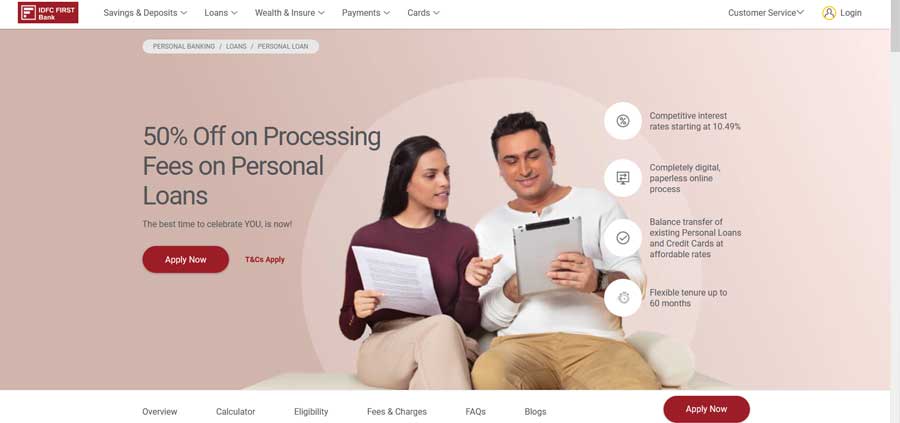 idfc personal loan website