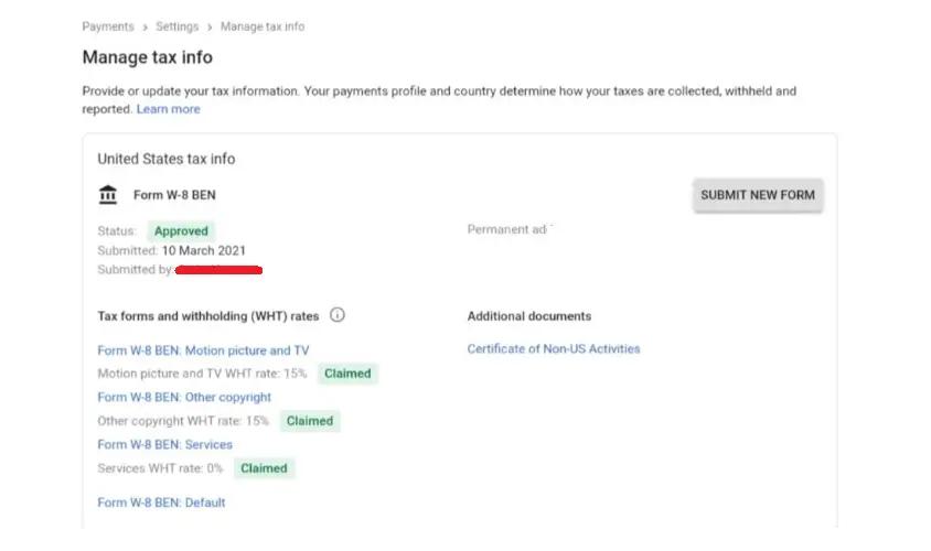 AdSense Tax Information Form