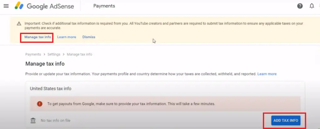 Manage Tax information in Adsense