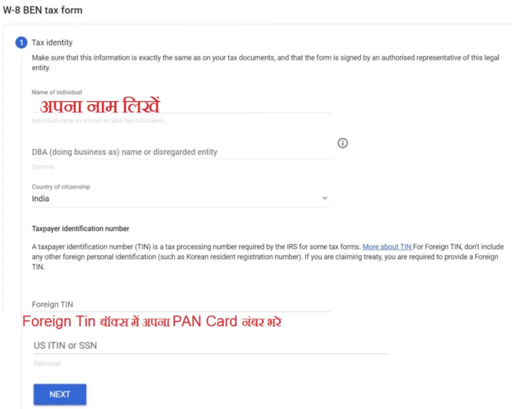 W-8BEN tax form in Adsense