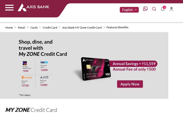 Axis Bank My Zone Credit Card Apply