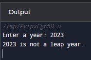 Leap Year Program in an Online C++ Compiler Output